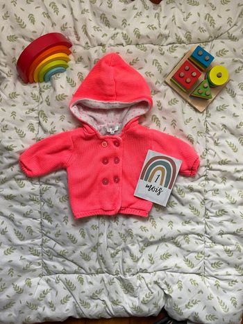 gilet en laine rose doublé polaire à capuche 1 mois kitchoun