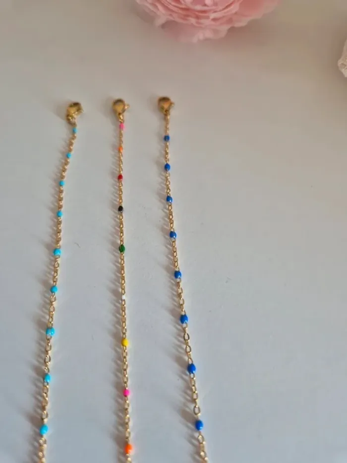 Lot de 3 bracelets 22 cm  estival dorée en acier inoxydable 1 multicolores 1 turquoise 1 bleu LOT1 - photo numéro 4