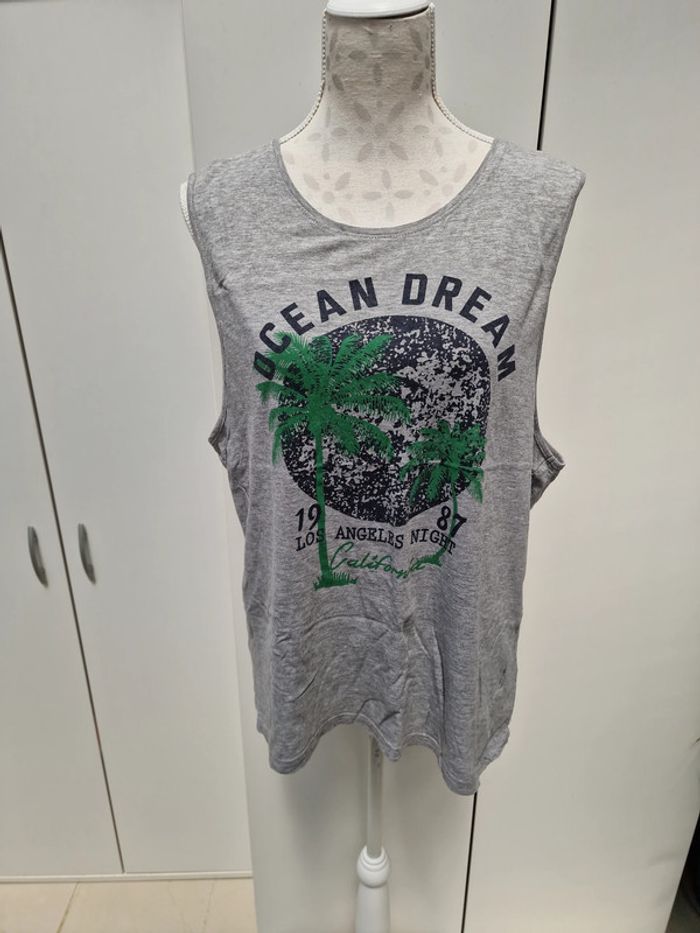 Débardeur Gris Imprimé Palmiers Verts