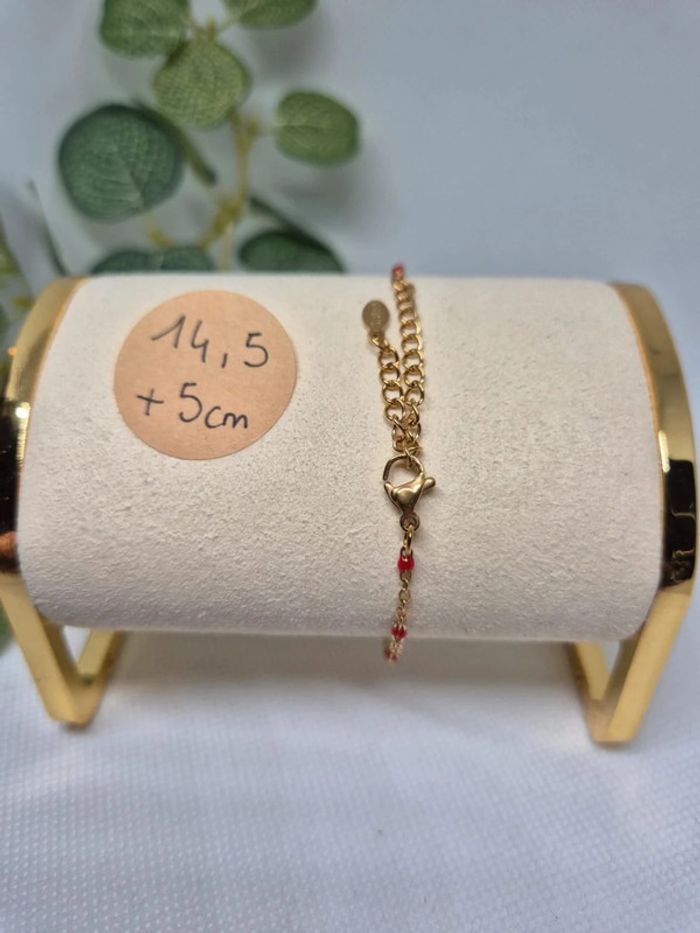 1 bracelet modèle unique en acier inoxydable dorée perles rouge - photo numéro 2
