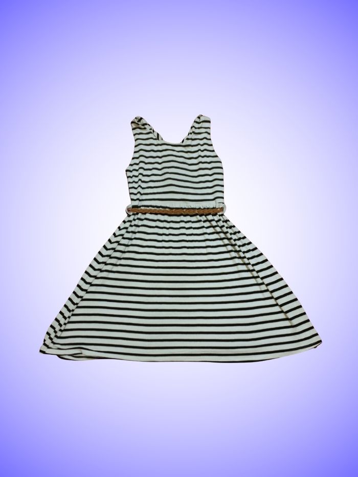 Robe Blanche et Noire à Rayures Taille 10 ans Sans Marque - photo numéro 2