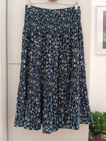 Jupe vintage midi fleurie bleu longueur midi