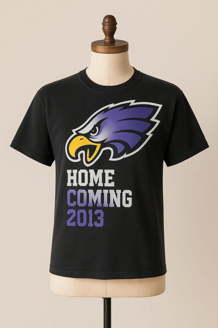 T-shirt vintage Homecoming 2013– Esprit US college, mascotte aigle violet/or – Taille L (53 x 76 cm)