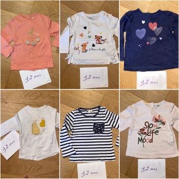 Lot tee-shirts manches longues fille – 12 mois – automne/hiver