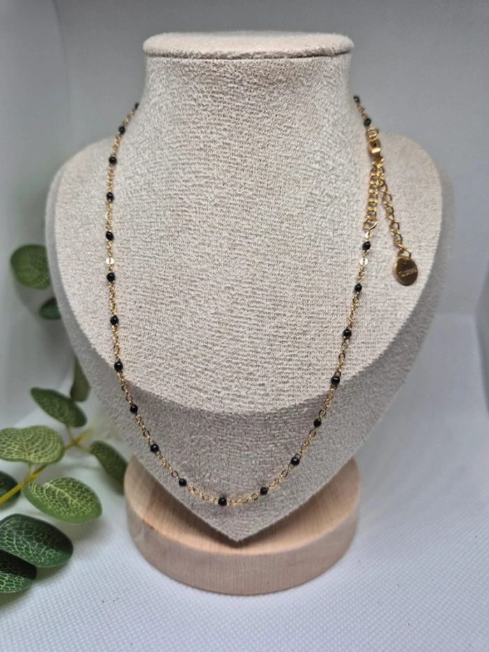 Collier ras du cou Dorée perles Noires noir 🌸 en acier inoxydable - NEUF - photo numéro 4