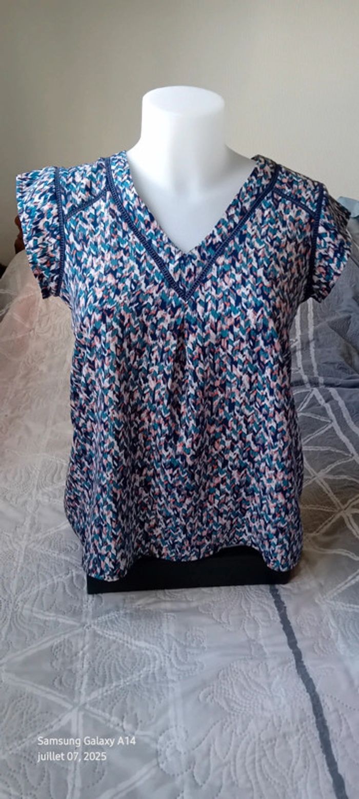 Blouse manches courtes col V imprimé coloré chevrons femme M rue des abesses