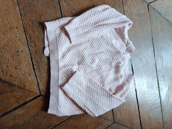 Cardigan / Gilet en tricot de coton rose pâle - photo numéro 3