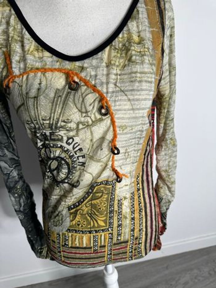 Top en mesh bariolé kaki beige Save the Queen! T40 L - photo numéro 4