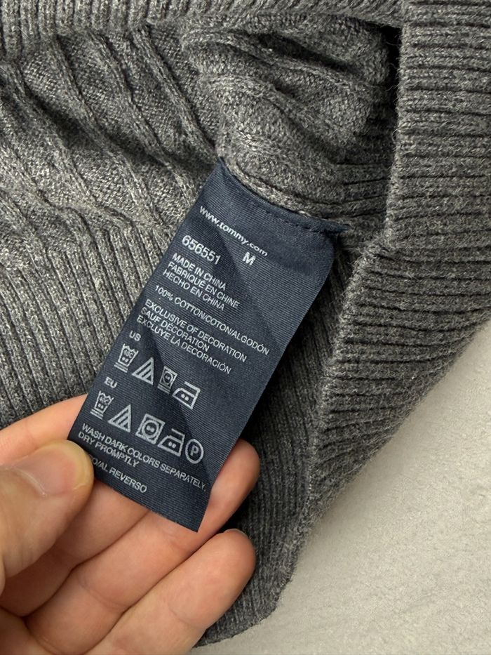 Pull maille torsadée Tommy Hilfiger pour femme gris col V taille M parfait état SM01225 - photo numéro 9