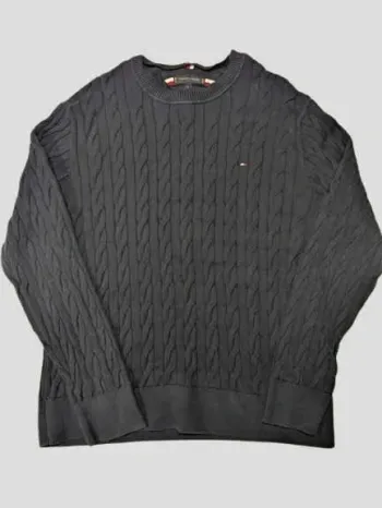 Tommy Hilfiger Pull Torsadé Taille XL Maille Coton Bleu Marine