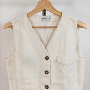 Gilet sans manches en lin Caroll - style safari chic écru taille 38 A646