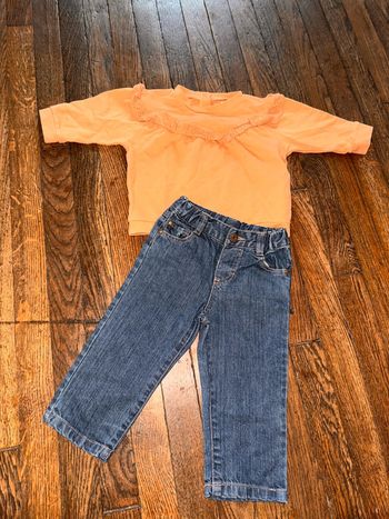 Sweat vertbaudet et jeans Bout’chou  9 mois