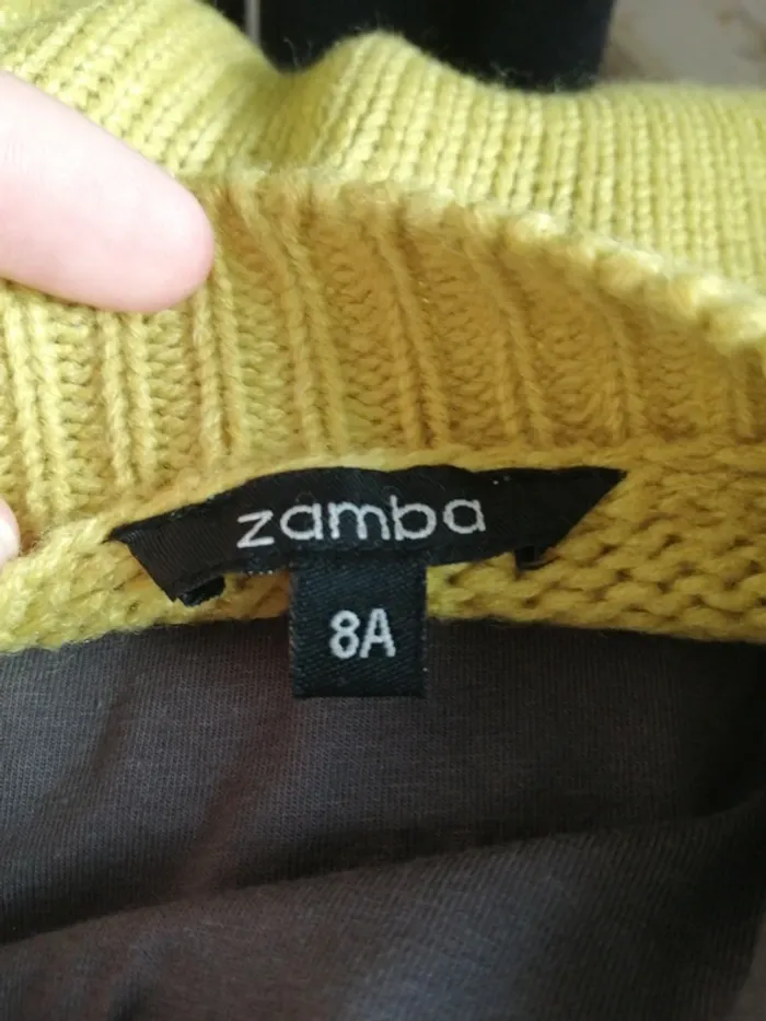 Pull vert en maille tressée sans manches et sous pull marron / zamba / (8ans) - photo numéro 8