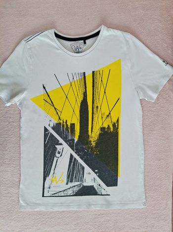 T-shirt manches courtes IKKS 12 ans blanc motif noir et jaunne