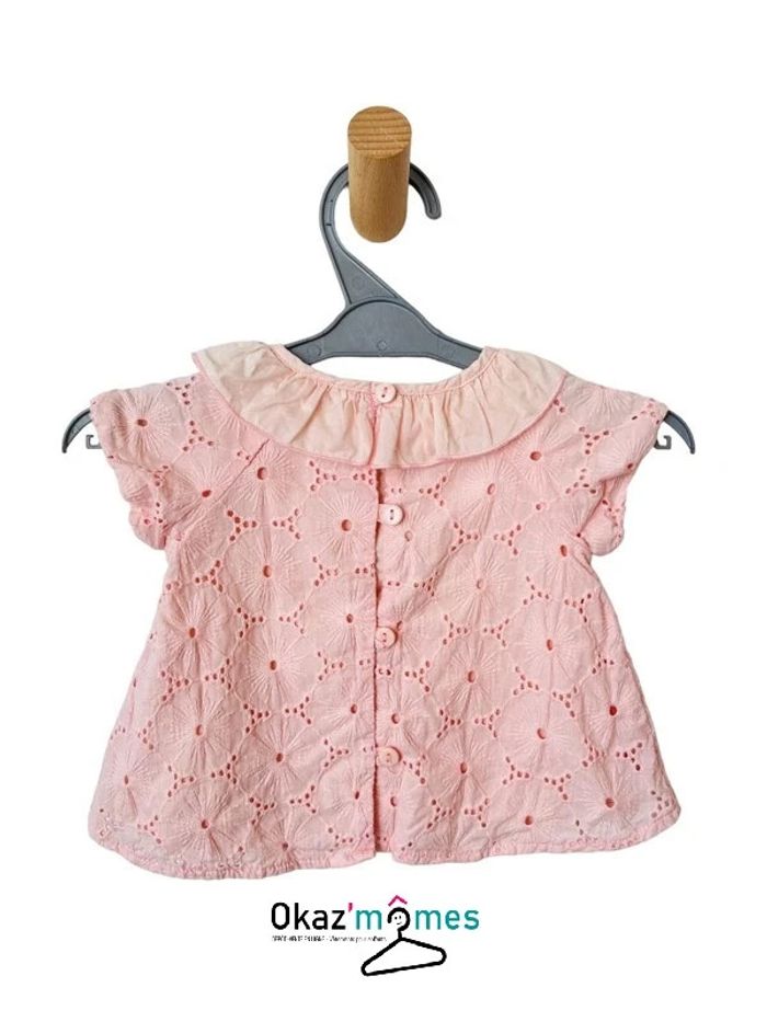 Blouse brodée rose pâle, à manches courtes - Marèse 3 mois (60cm) - photo numéro 4