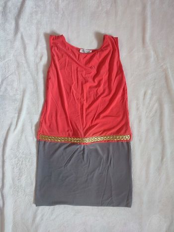 Robe tunique orange et kaki avec ceinture dorée et dentelle au dos taille 36