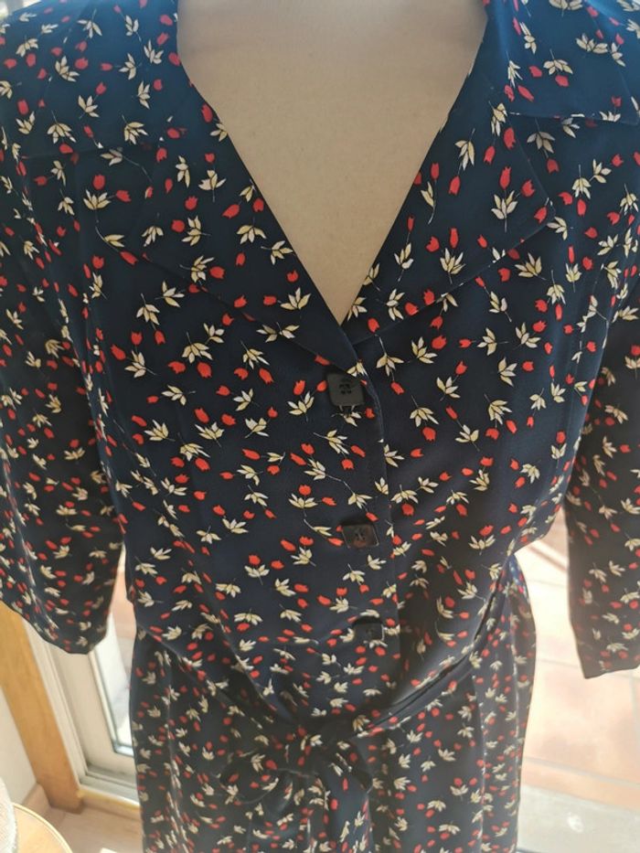 Robe chic bleu marine motifs fleurs taille 44 la maison du jersey - photo numéro 5