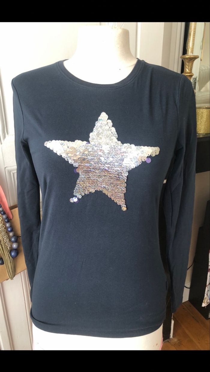 Tee  shirt bleu marine etoile sequins 14 ans  Name It