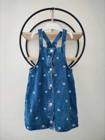 5 6 ans robe salopette en jean avec fleur brodee