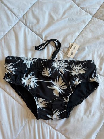 Bas de maillot de bain noir motif feuillage blanc Goldenpoint lacets taille S/36 neuf avec étiquette