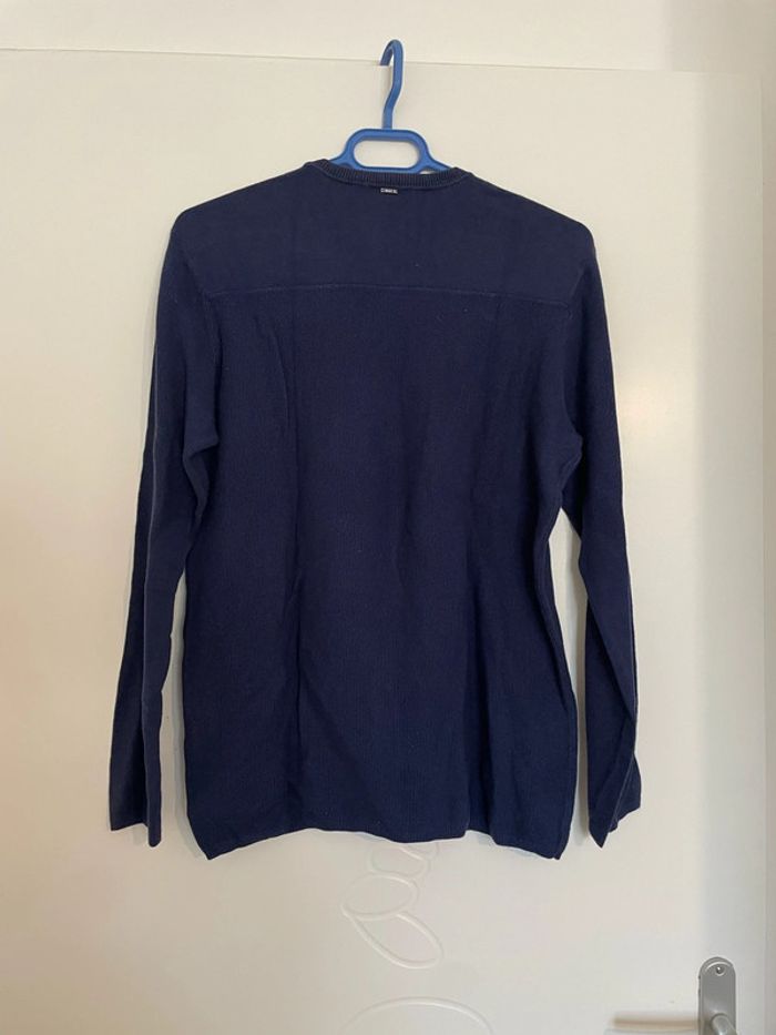 Pull homme à manches longues extensible bleu marine col rond IKKS taille M - photo numéro 4