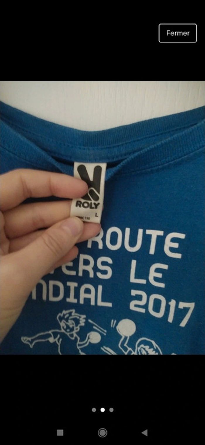 T-shirt rétro en coton bleu et blanc vintage taille s handball - photo numéro 2