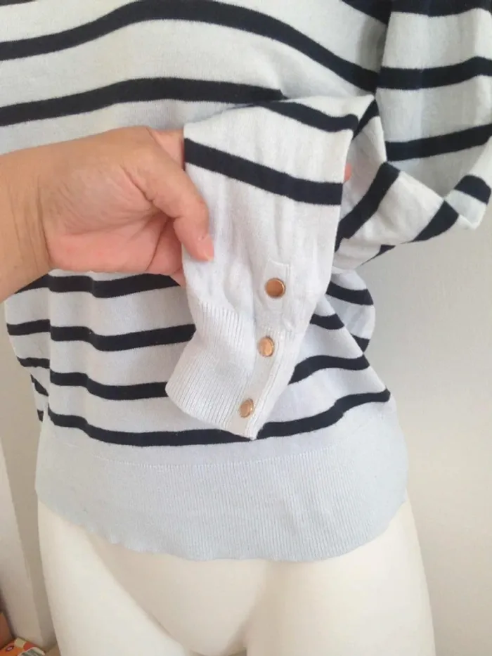 Pull fin col rond manches longues marinière/rayures S 36 Kiabi - photo numéro 3