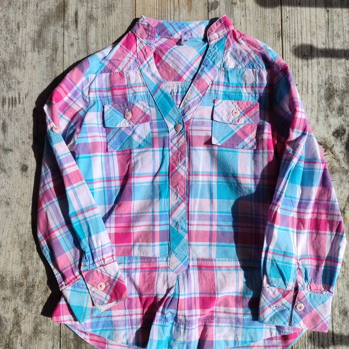 Chemise carreaux rose et turquoise - 3 Ans