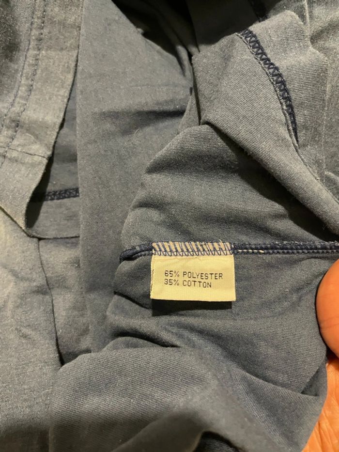 T-shirt vintage manche courte a capuche bleu marine rayure gris à motifs devant baseball taille XL - photo numéro 6