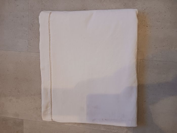 drap plat blanc vintage épais bordure ajourée pour lit 2 pers