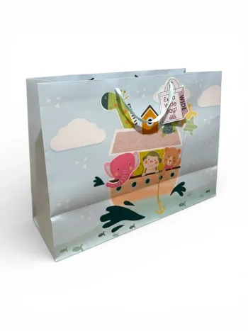 Sac cadeau motif maison marine animaux Voila 46 x 33 x 18 cm Neuf