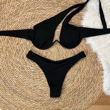 Maillot de bain bikini 2 pièces noir texturé gaufré - taille 38 - neuf
