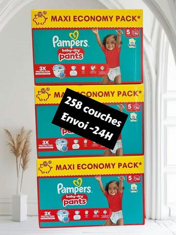 258 couches Pampers taille 5 pants lot de 3 cartons 
