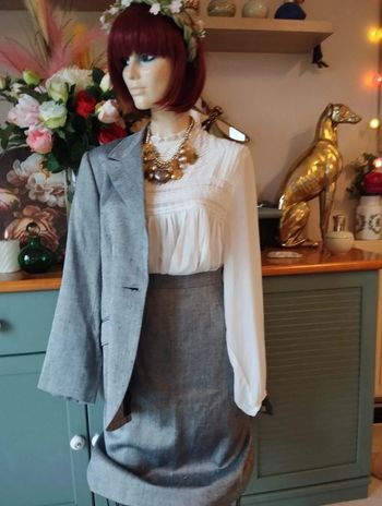 💞 Ensemble Blazer & Jupe Vichy Imitation Lin Collection Vintage Weill T44/46💞