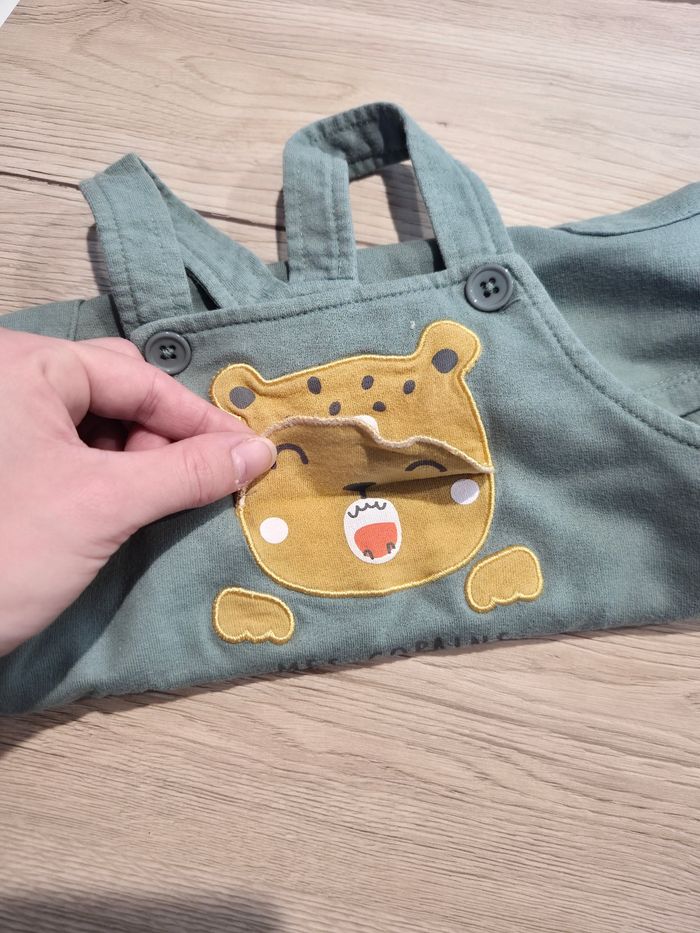 Salopette short vert kaki avec ours, Mots d'enfants, 12 mois - photo numéro 3