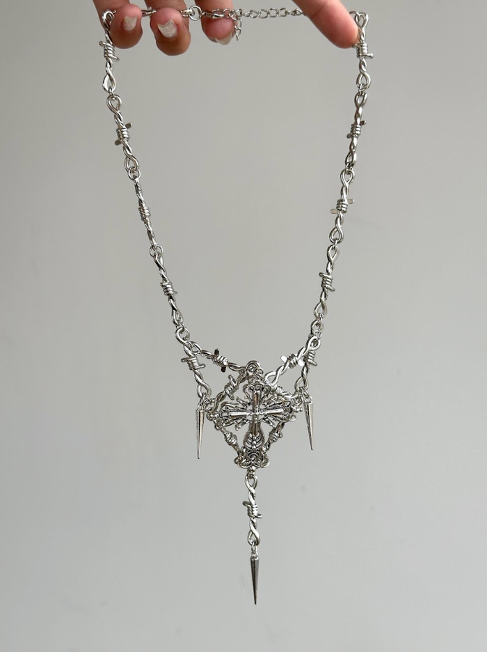 Cross Pendant Statement Necklace Punk Gothic Silver - photo numéro 4