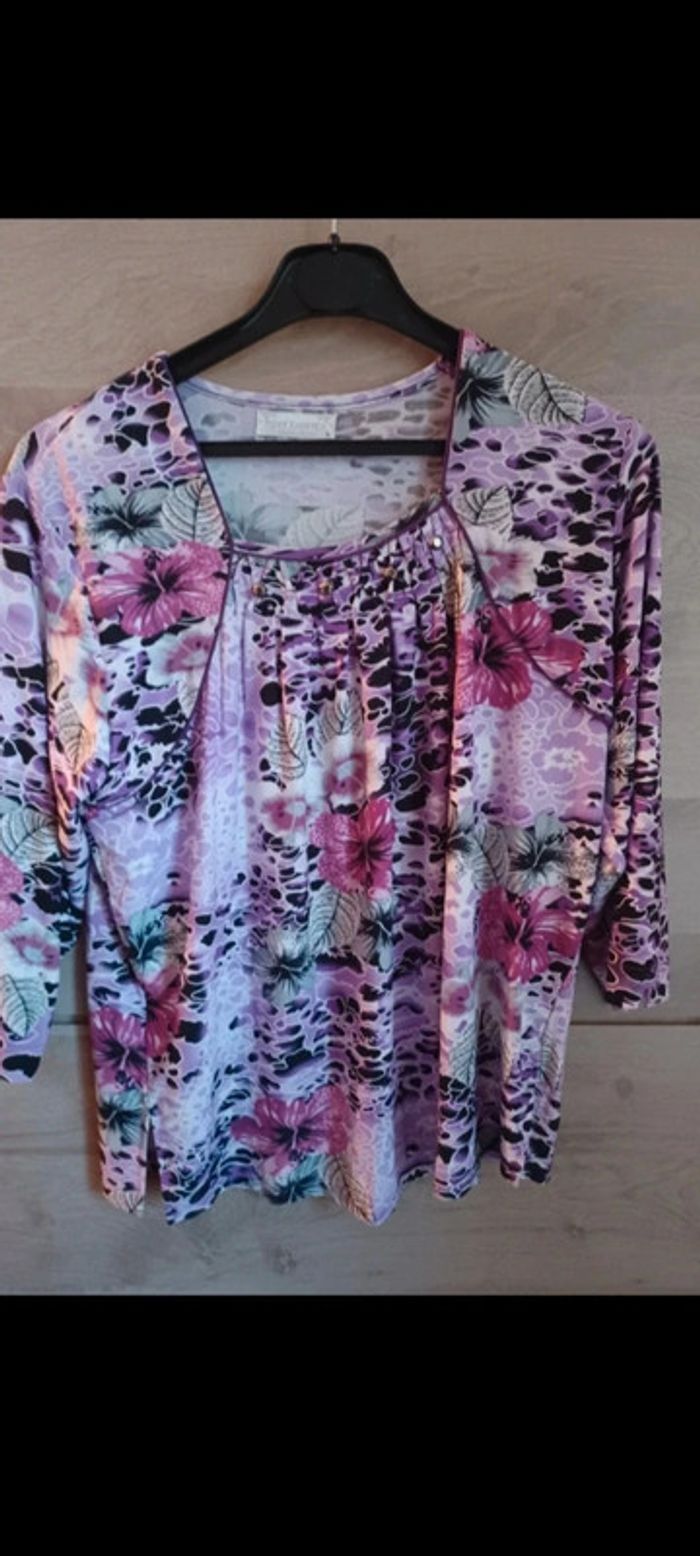Très belle blouse neuve taille 40 violet rose marque rose fashion - photo numéro 4