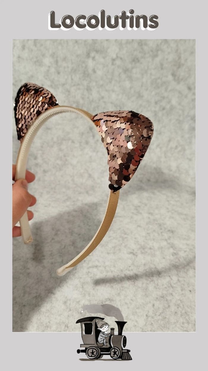 🚂 Serre-tête chat - marron à sequins - photo numéro 3