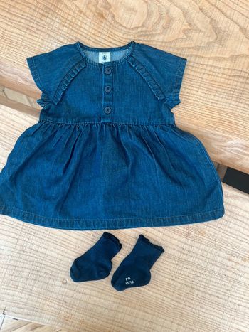 Ensemble petit bateau 3 mois été robe en jean chaussettes bleu marine