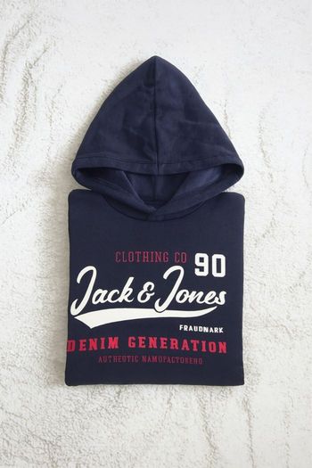 Sweat enfant Jack & Jones – Taille 12 ans 🔵 Bleu marine | 🔴 Logo rouge & blanc | 👦 Style streetwear