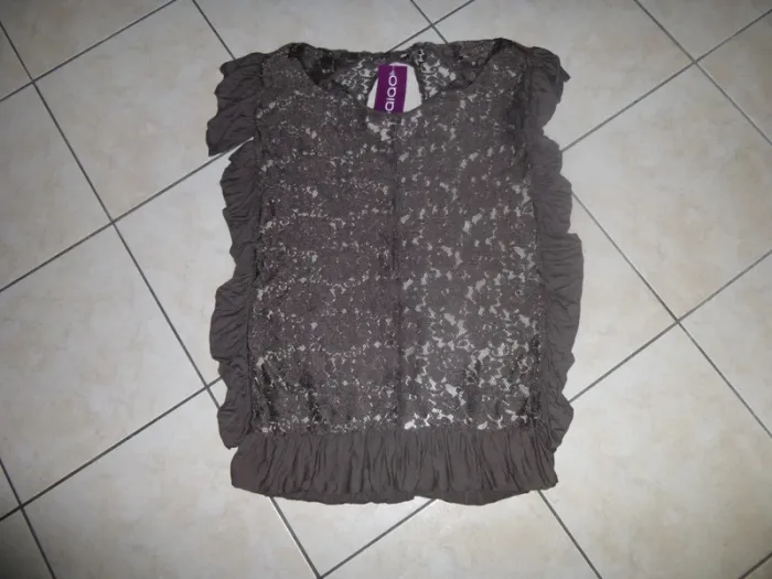 haut tunique en dentelle BAIAO marron chocolat taille 38 neuf