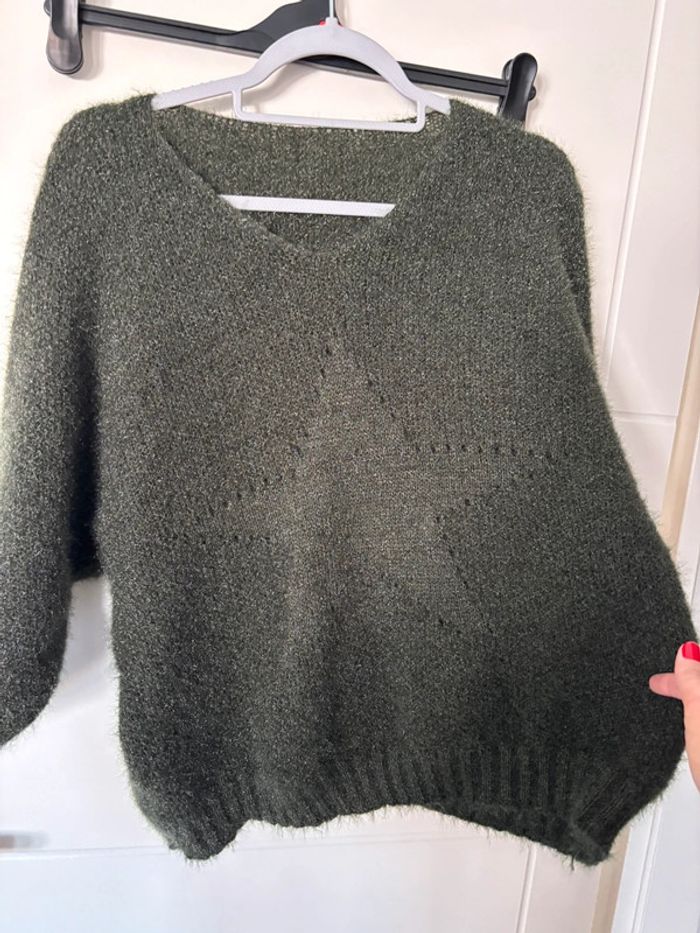 Pull chaud kaki motif étoile - taille unique - photo numéro 2