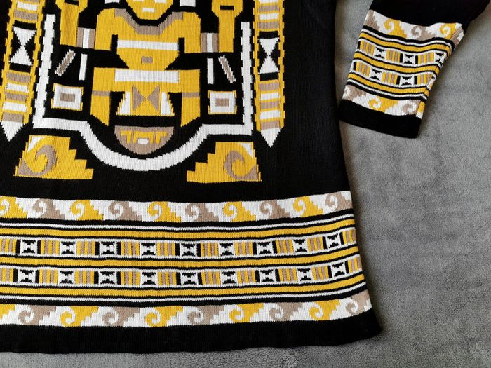 Pull inspiration aztèque noir jaune blanc taille L 40 - photo numéro 3