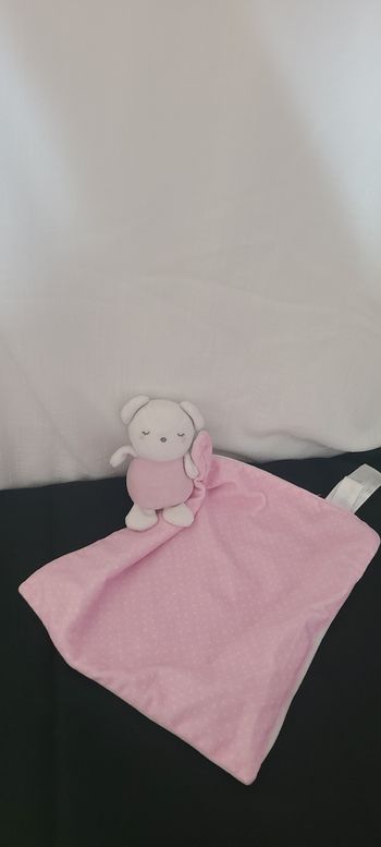 Doudou Plat Souris Rose Blanc Mouchoir DOUX SHIMA