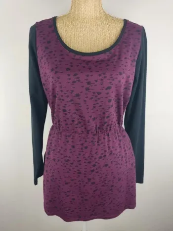 Pull fin manches longues noire et aubergine motif tacheté avec poches taille XL Even & Odd
