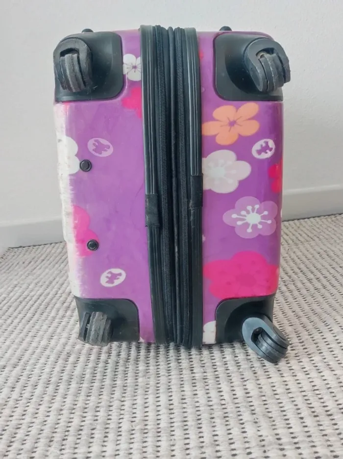 Grande valise fleur violet à roulette / Lulu Castagnette - 60L - photo numéro 8