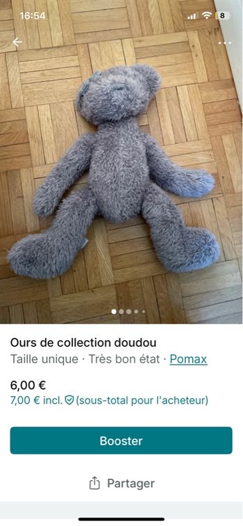 Peluche ours collection gris pomax