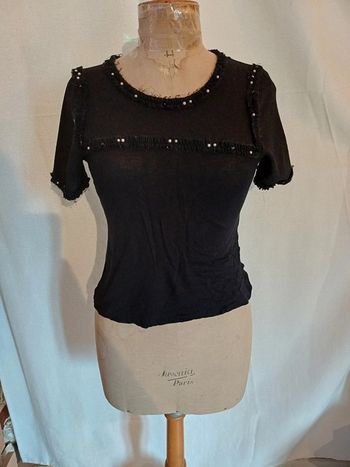 Blouse noire chic perlée zara femme taille 36