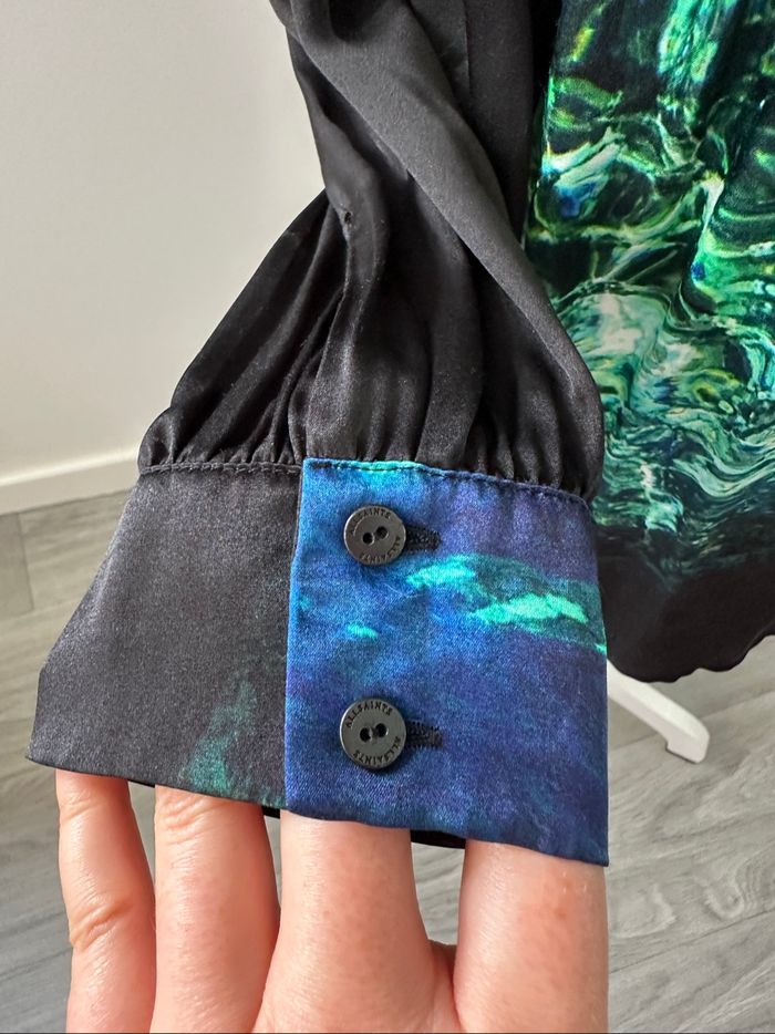 Chemisier en soie vert bleu et noir All Saints T40 L - photo numéro 6