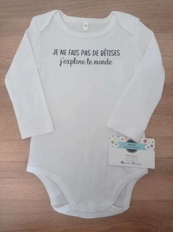 Body blanc mixte je ne fais pas de bêtises j'explore le monde